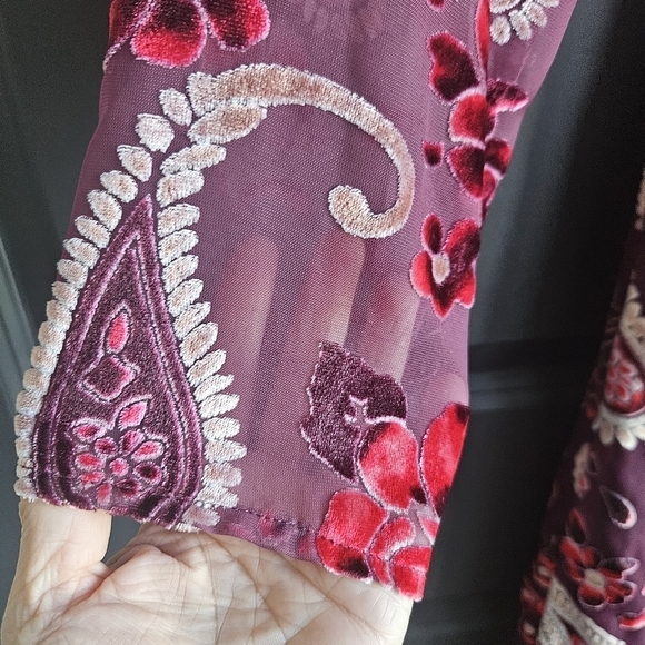 Chelsea & Violet Maroon Velvet Boho Paisley Jumpsuit Sz Medium Fairycore NWT - Picture 6 of 14